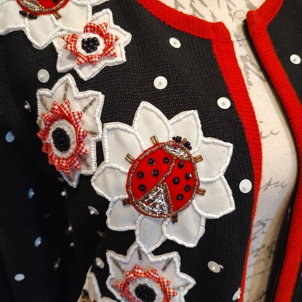 Philip & Jane Gordon Large Ladybug Zipper Up Sweater! RARE! - Picture 9 of 11